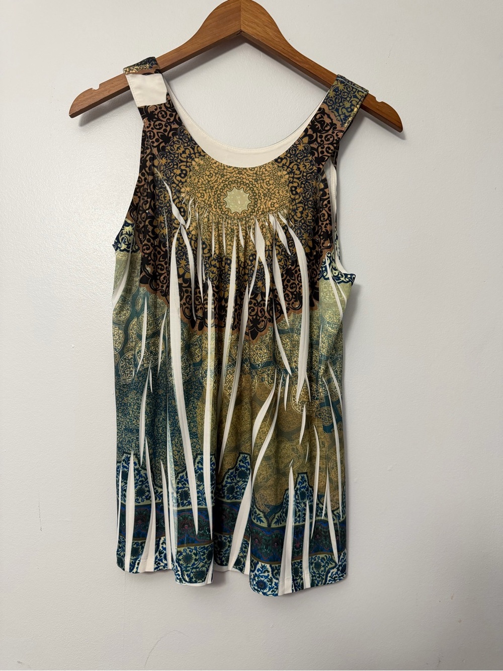 Cato Multicolor Scoop Neck Tank with Medallion Print